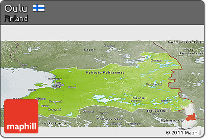 Physical Panoramic Map of Oulu, semi-desaturated