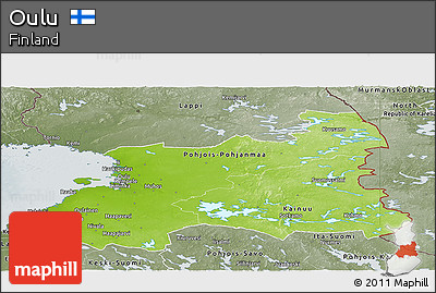 Physical Panoramic Map of Oulu, semi-desaturated