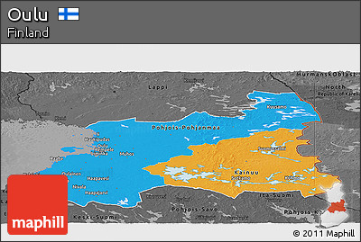 Political Panoramic Map of Oulu, darken, desaturated
