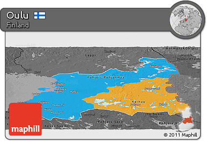 Political Panoramic Map of Oulu, darken, desaturated