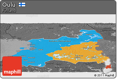 Political Panoramic Map of Oulu, darken, desaturated