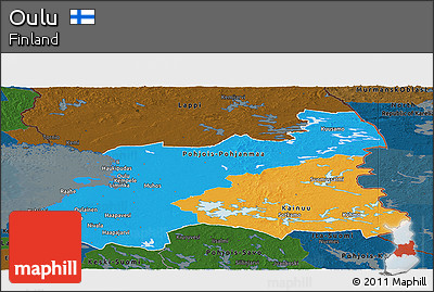 Political Panoramic Map of Oulu, darken