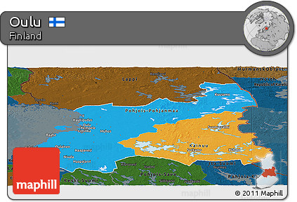 Political Panoramic Map of Oulu, darken