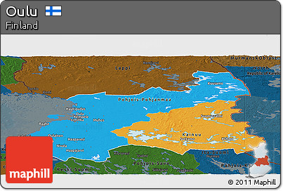 Political Panoramic Map of Oulu, darken