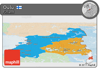 Political Panoramic Map of Oulu, lighten