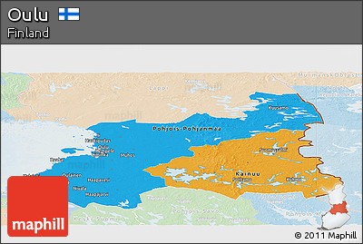 Political Panoramic Map of Oulu, lighten