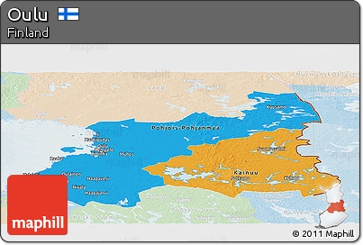 Political Panoramic Map of Oulu, lighten