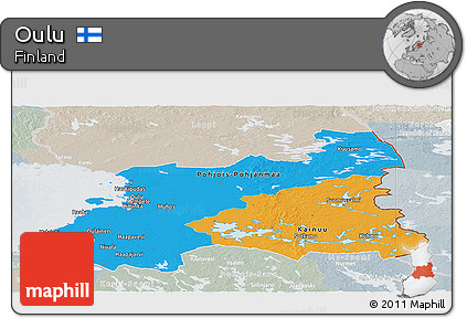 Political Panoramic Map of Oulu, lighten, semi-desaturated