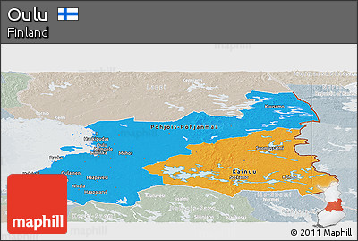 Political Panoramic Map of Oulu, lighten, semi-desaturated