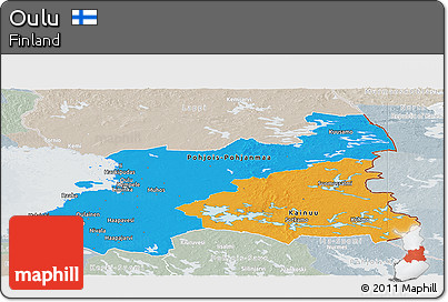 Political Panoramic Map of Oulu, lighten, semi-desaturated