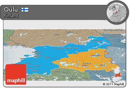 Political Panoramic Map of Oulu, semi-desaturated