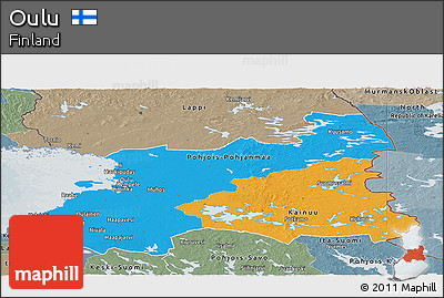 Political Panoramic Map of Oulu, semi-desaturated
