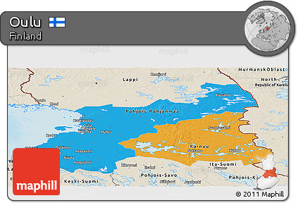 Political Panoramic Map of Oulu, shaded relief outside