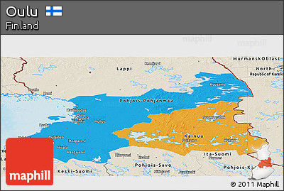 Political Panoramic Map of Oulu, shaded relief outside