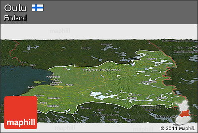 Satellite Panoramic Map of Oulu, darken