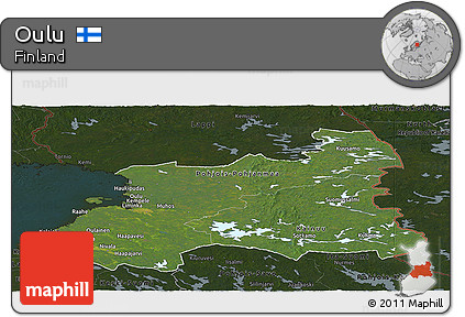 Satellite Panoramic Map of Oulu, darken