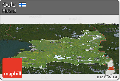Satellite Panoramic Map of Oulu, darken