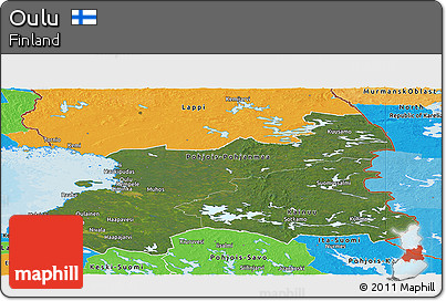 Satellite Panoramic Map of Oulu, political outside
