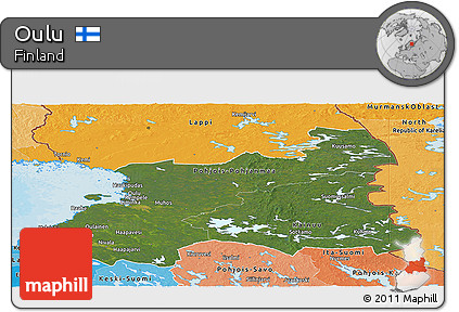 Satellite Panoramic Map of Oulu, political shades outside