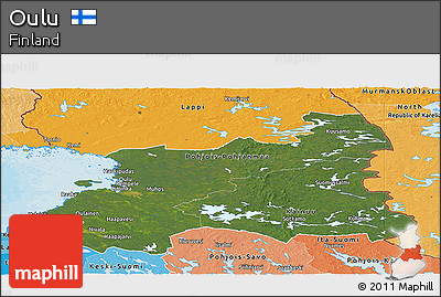 Satellite Panoramic Map of Oulu, political shades outside