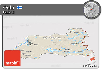 Shaded Relief Panoramic Map of Oulu, cropped outside