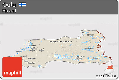 Shaded Relief Panoramic Map of Oulu, cropped outside