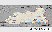 Shaded Relief Panoramic Map of Oulu, darken, desaturated