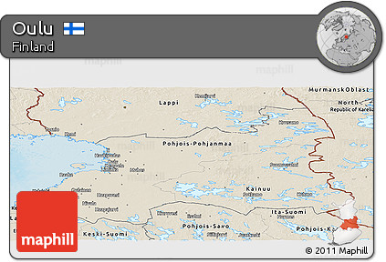 Shaded Relief Panoramic Map of Oulu