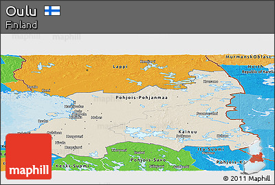 Shaded Relief Panoramic Map of Oulu, political outside