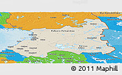 Shaded Relief Panoramic Map of Oulu, political outside