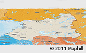Shaded Relief Panoramic Map of Oulu, political shades outside