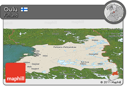 Shaded Relief Panoramic Map of Oulu, satellite outside