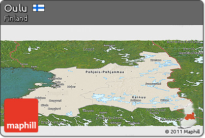 Shaded Relief Panoramic Map of Oulu, satellite outside
