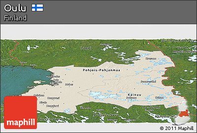 Shaded Relief Panoramic Map of Oulu, satellite outside