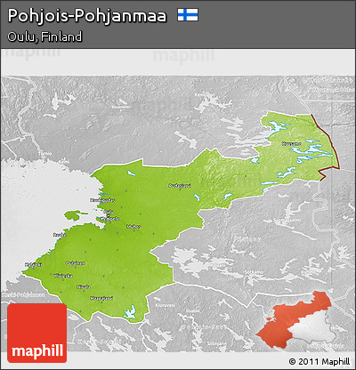 Physical 3D Map of Pohjois-Pohjanmaa, lighten, desaturated