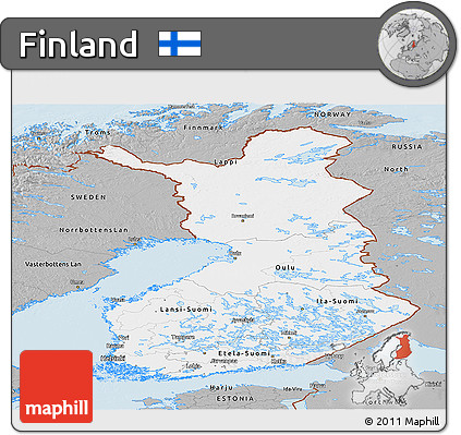 Gray Panoramic Map of Finland