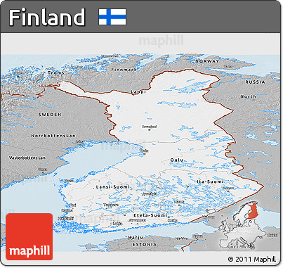 Gray Panoramic Map of Finland
