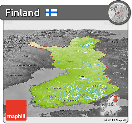 Physical Panoramic Map of Finland, darken, desaturated
