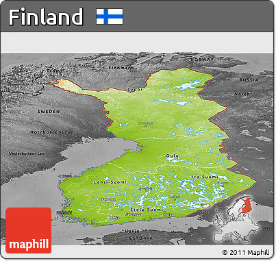 Physical Panoramic Map of Finland, darken, desaturated