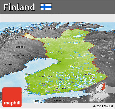Physical Panoramic Map of Finland, darken, desaturated, land only