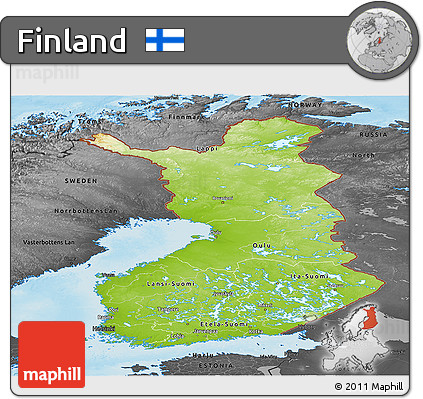 Physical Panoramic Map of Finland, darken, desaturated, land only