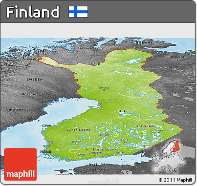 Physical Panoramic Map of Finland, darken, desaturated, land only