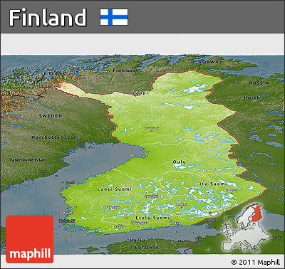 Physical Panoramic Map of Finland, darken