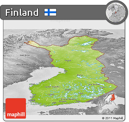 Physical Panoramic Map of Finland, desaturated