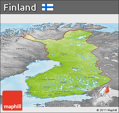 Physical Panoramic Map of Finland, desaturated, land only
