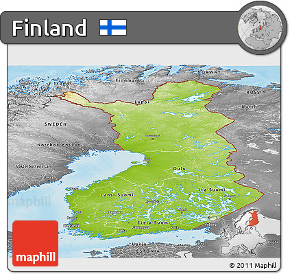 Physical Panoramic Map of Finland, desaturated, land only