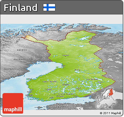 Physical Panoramic Map of Finland, desaturated, land only