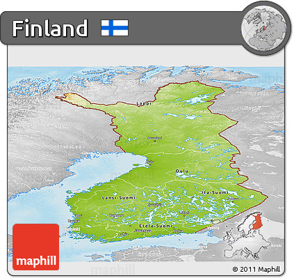 Physical Panoramic Map of Finland, lighten, desaturated, land only