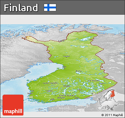 Physical Panoramic Map of Finland, lighten, desaturated, land only