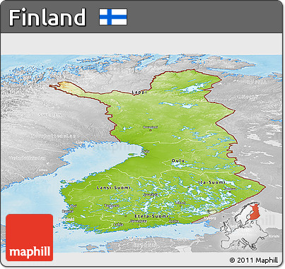 Physical Panoramic Map of Finland, lighten, desaturated, land only
